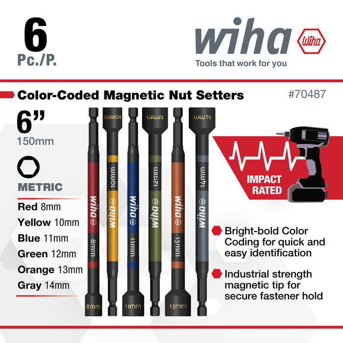 6 Piece Color Coded Magnetic Nut Setter Metric Set