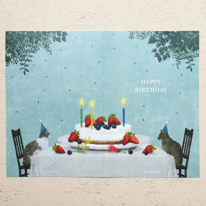 Akira Kusaka Cat Birthday Cake Card