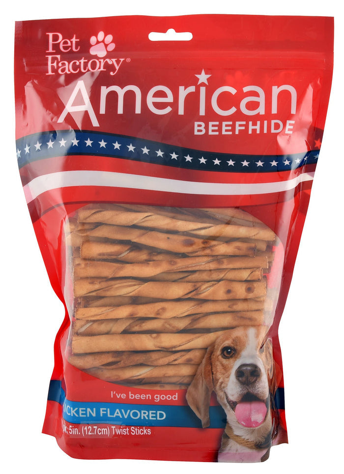 American Beefhide 5" Chicken Flavored Twist Sticks - J6DS - 100 - pack Chicken Flavored Twist Sticks - 5