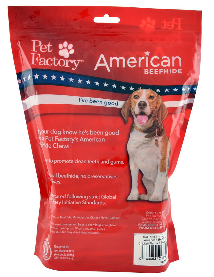 American Beefhide 5" Chicken Flavored Twist Sticks - J6DS - 100 - pack Chicken Flavored Twist Sticks - 6