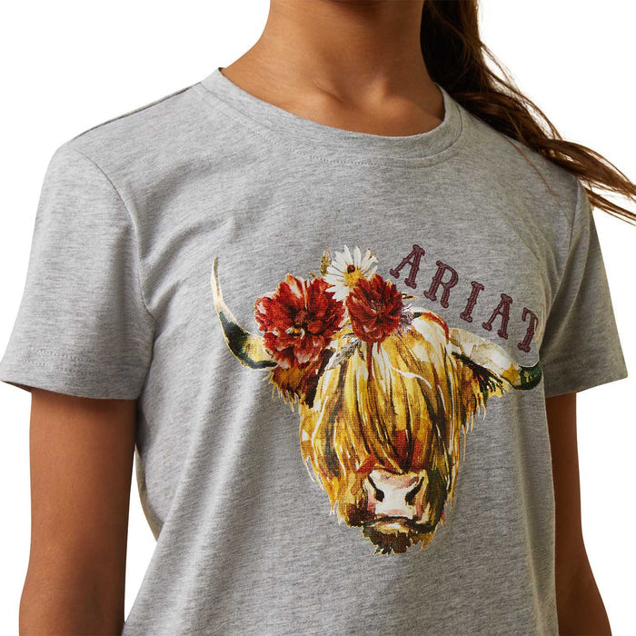 Ariat Girl's Highlander Rose T-Shirt, Heather Gray - AI235 - Large - 6