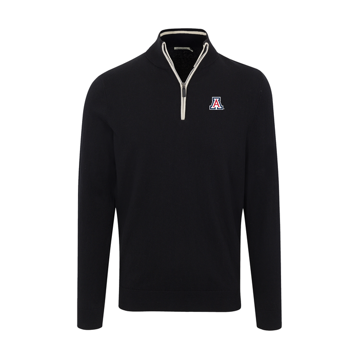 Arizona Black with White Trim Luxury Touch Cotton and Cashmere Quarter Zip Sweater