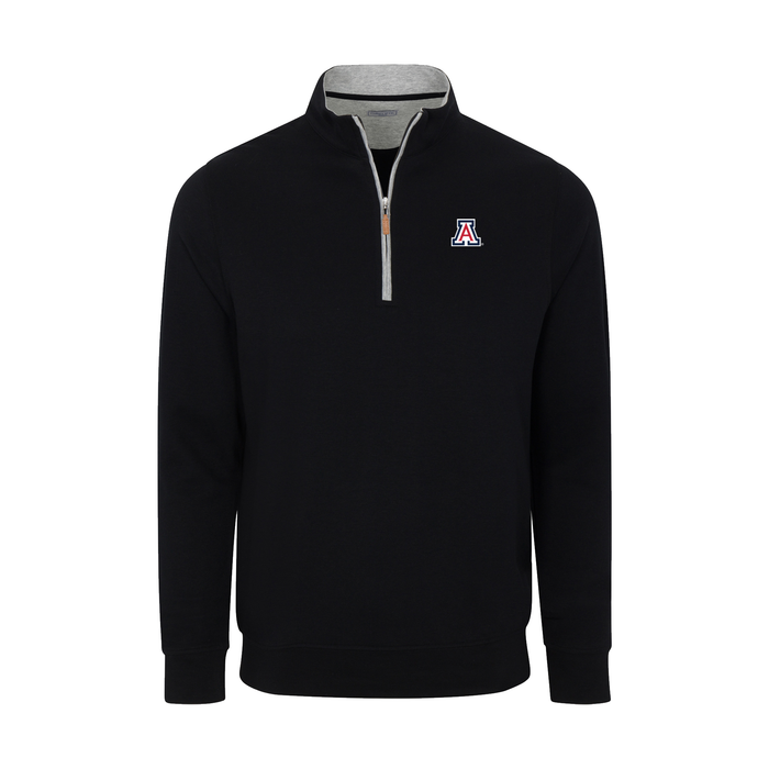 Arizona Heather Cloud Cotton Quarter Zip Pullover Black with Light Grey Trim