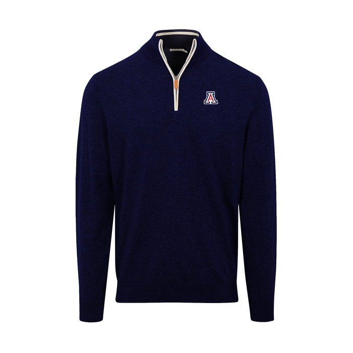 Arizona Navy with White Trim Luxury Touch Cotton and Cashmere Quarter Zip Sweater