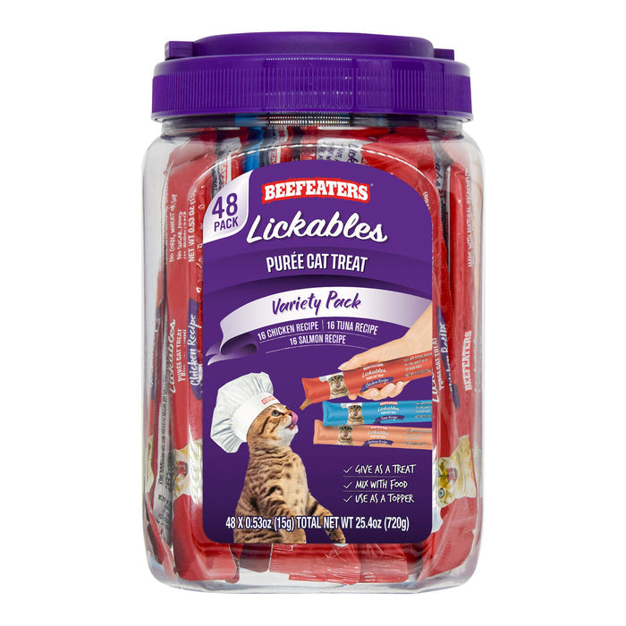 Beefeaters Lickables Puree Recipe Cat Treats - 031BE-345726 - Variety Pack - 48 ct Tub - 1