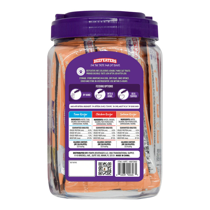 Beefeaters Lickables Puree Recipe Cat Treats - 031BE-345726 - Variety Pack - 48 ct Tub - 2