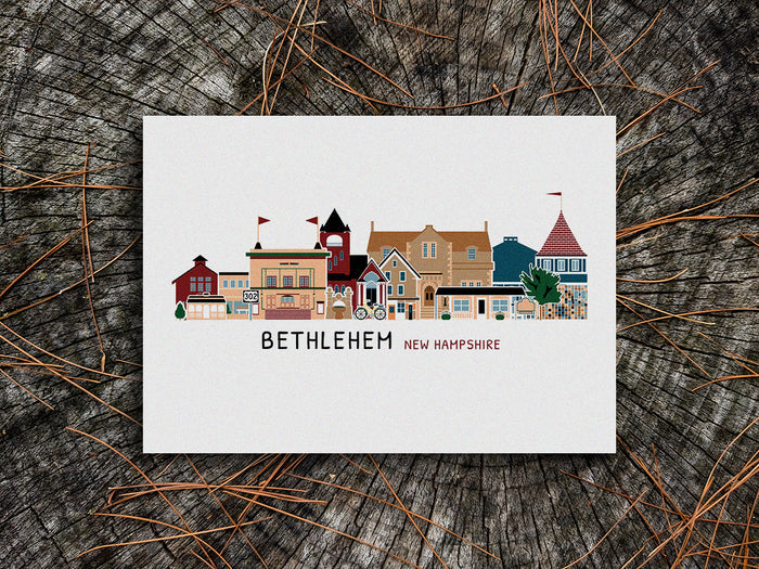 Illustration of Bethlehem, New Hampshire with a wooden background