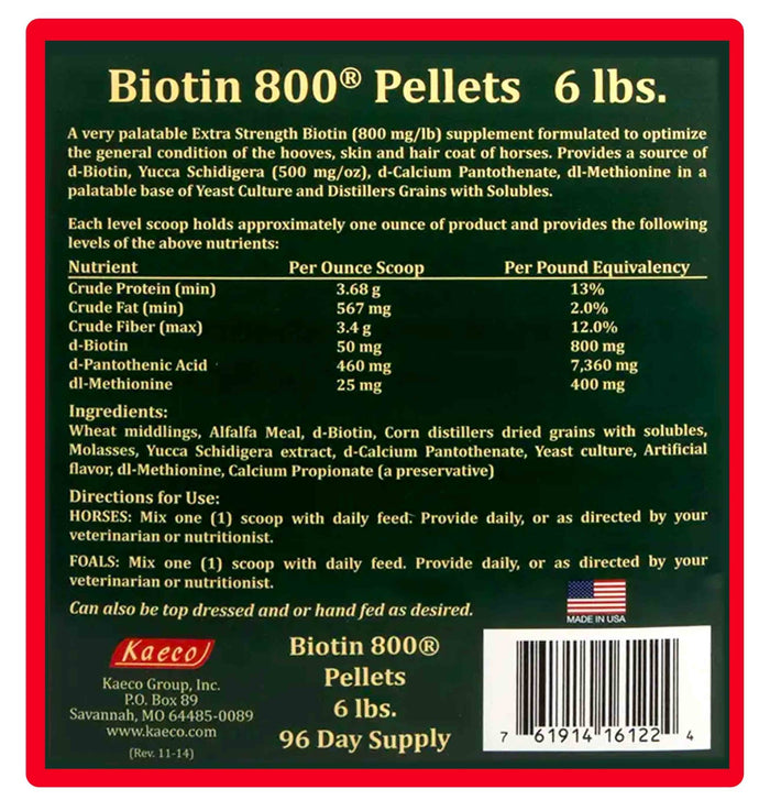 Biotin 800 Pellets Equine Supplement - KKB5 - 6 lb Biotin 800 Pellets - 7