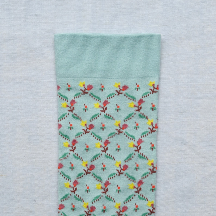 Bonne Maison Toile de Jouy - Floral Trellis Aqua | Midcalf Sock