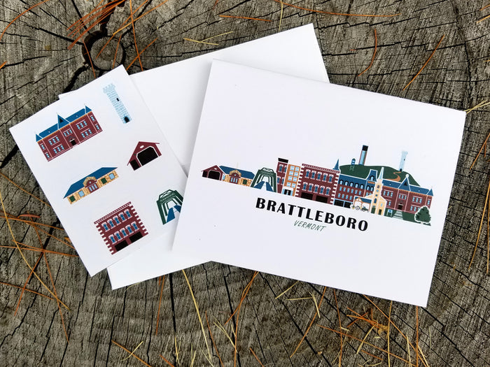 Brattleboro Vermont Cityscape | Blank Greeting Card Set