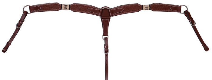 Buffalo Leather Rawhide & Basketweave Contoured Breast Collar - BUFVB - Chestnut - 1
