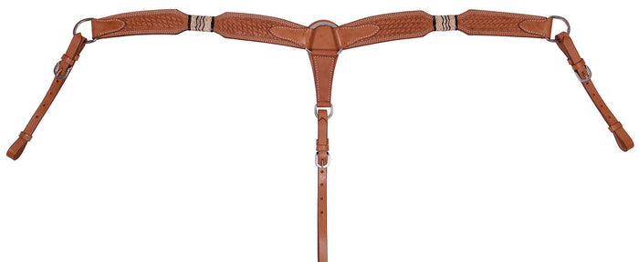 Buffalo Leather Rawhide & Basketweave Contoured Breast Collar - BUFVB - Chestnut - 3