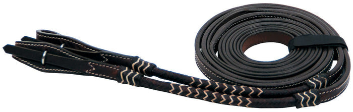 Buffalo Leather Rolled Rawhide Split Reins, 8 ft - BUFCB - Dark Rawhide - 2