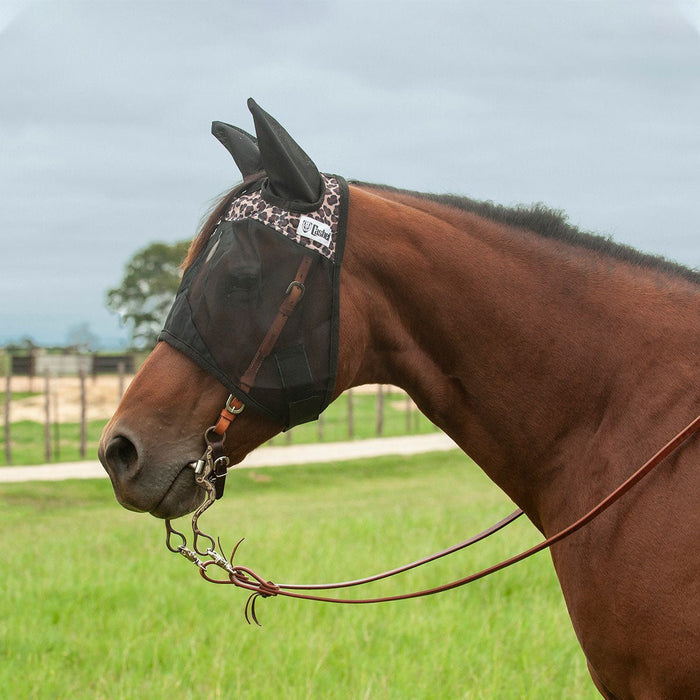 Cashel Quiet Ride Fly Mask with Ears for Horses, Lightweight Riding Protection - QL1JP - Leopard - Yearling - 1