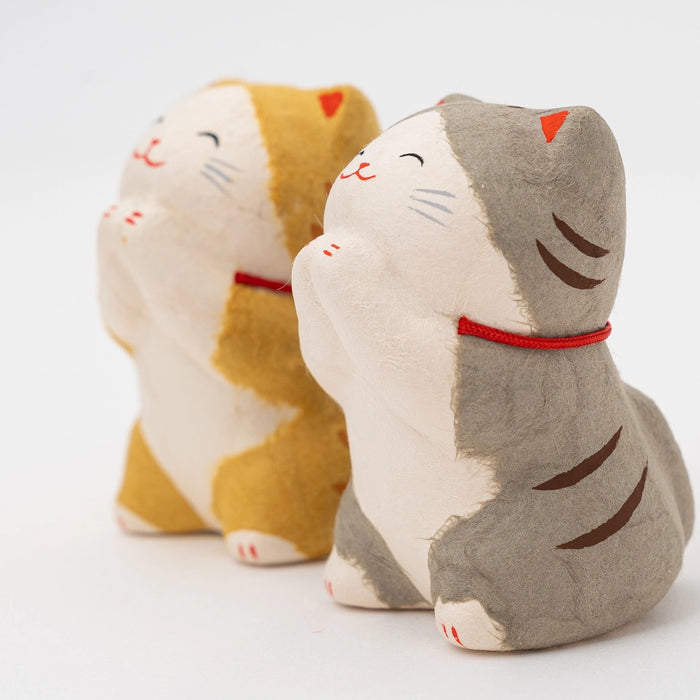 Ceramic Washi Cat Praying Figurine