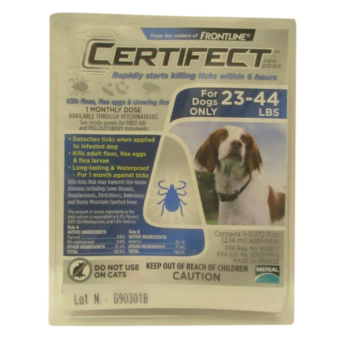 Certifect Flea & Tick for Dogs - 004CER3-23-44-1 - 23 - 44lbs - 1 Month Supply - 1