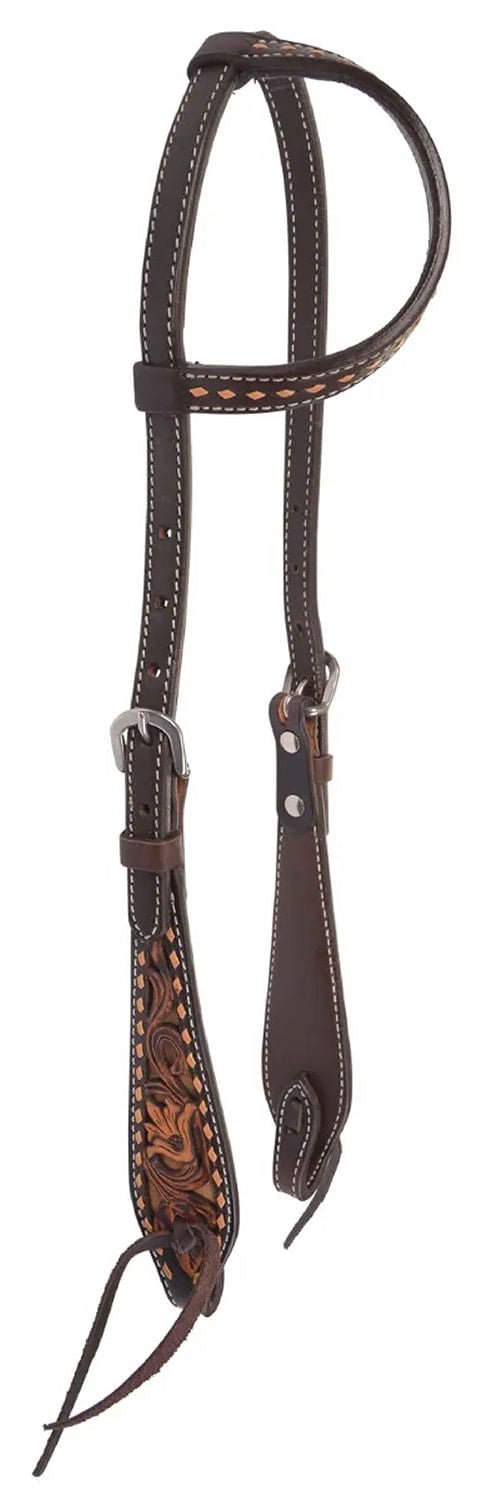 Circle Y Dusty Floral One Ear Headstall, Full - RD1FK - Vintage Brown - Full - 1