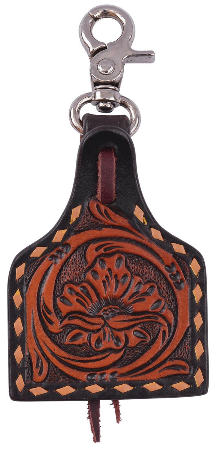 DUPLICATE - RD1JD - Circle Y Saddle Charm, Floral Ear Tag - RD1JD-DUPE - Brown - 1