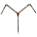Cody Pro Blue & Beige Inlay Breast Collar with Floral Tooling - BUFW5 - Brown - Horse - 1