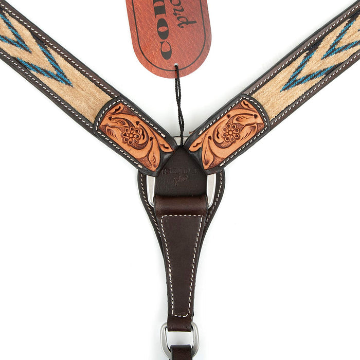 Cody Pro Blue & Beige Inlay Breast Collar with Floral Tooling - BUFW5 - Brown - Horse - 2