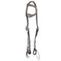 Cody Pro Turquoise Concho One Ear Headstall with Basketweave Tooling - BUFW2 - Brown - Horse - 1
