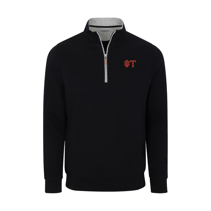 Collars & Co. Psi Upsilon Heather Cloud Cotton Quarter Zip Pullover Black with Light Grey Trim