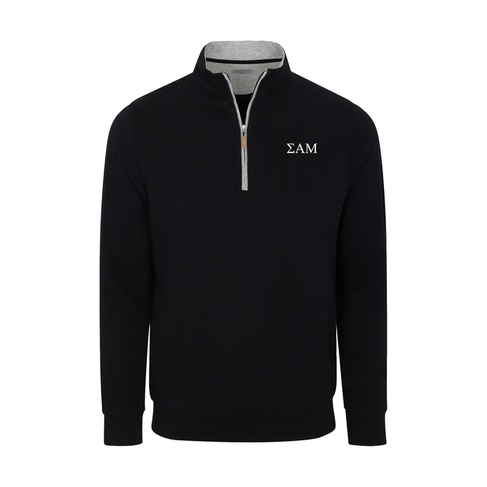 Collars & Co. Sigma Alpha Mu Heather Cloud Cotton Quarter Zip Pullover Black with Light Grey Trim