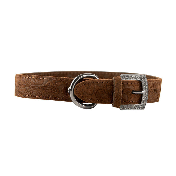 Crystal Buckle Made in USA Leather Dog Collar - LY12 - Chocolate - 5