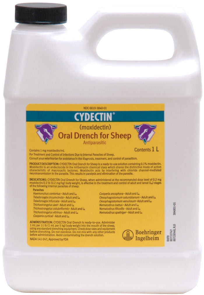 Cydectin (moxidectin) Oral Sheep Drench Wormer - Antiparasitic Dewormer for Internal Parasite Control - F7CN - 1L Cydectin Oral Sheep Drench - 1