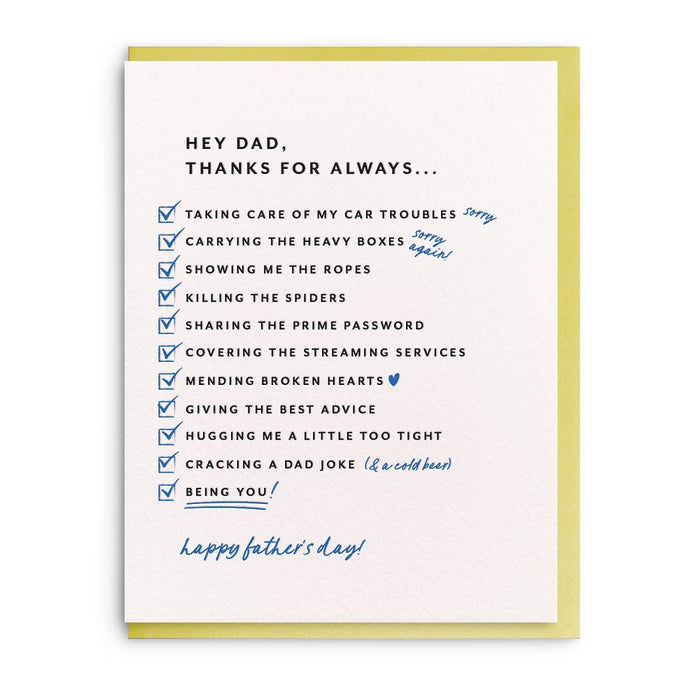 Dad | List of Thanks Card