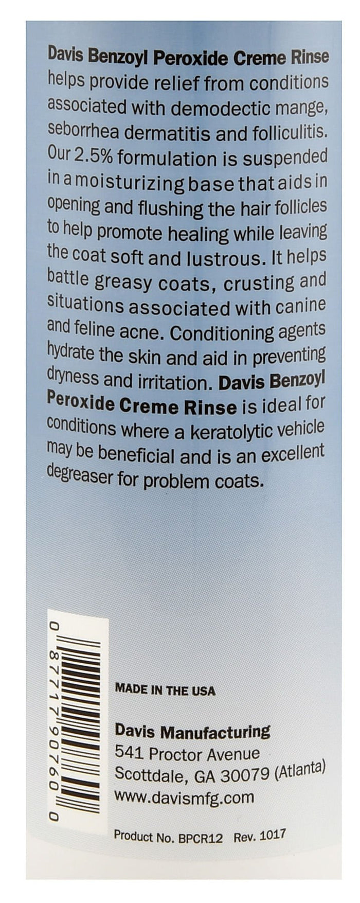 Davis Benzoyl Peroxide Creme Rinse - DAV1AW - 12 oz - 3