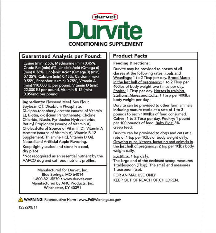 Durvite Multi-Species Conditioning Supplement, 25 lbs - 7VUX - Apple - 25 lbs - 2