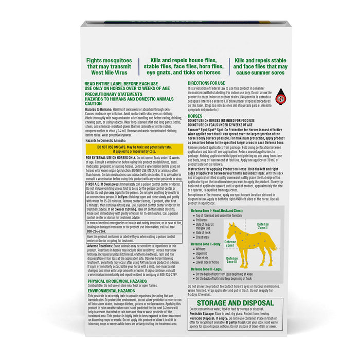 Equi - Spot Topical Fly Control for Horses - FAAK - 12 Week Supply (6 Applicators) - 8