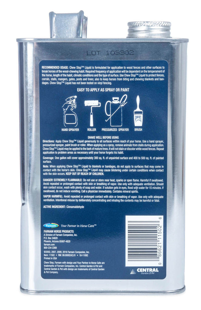 Farnam Chew Stop Hot Cinnamon Chewing/Cribbing Deterrent - FAC6 - 1/2 gallon Chew Stop, (liquid) - 2
