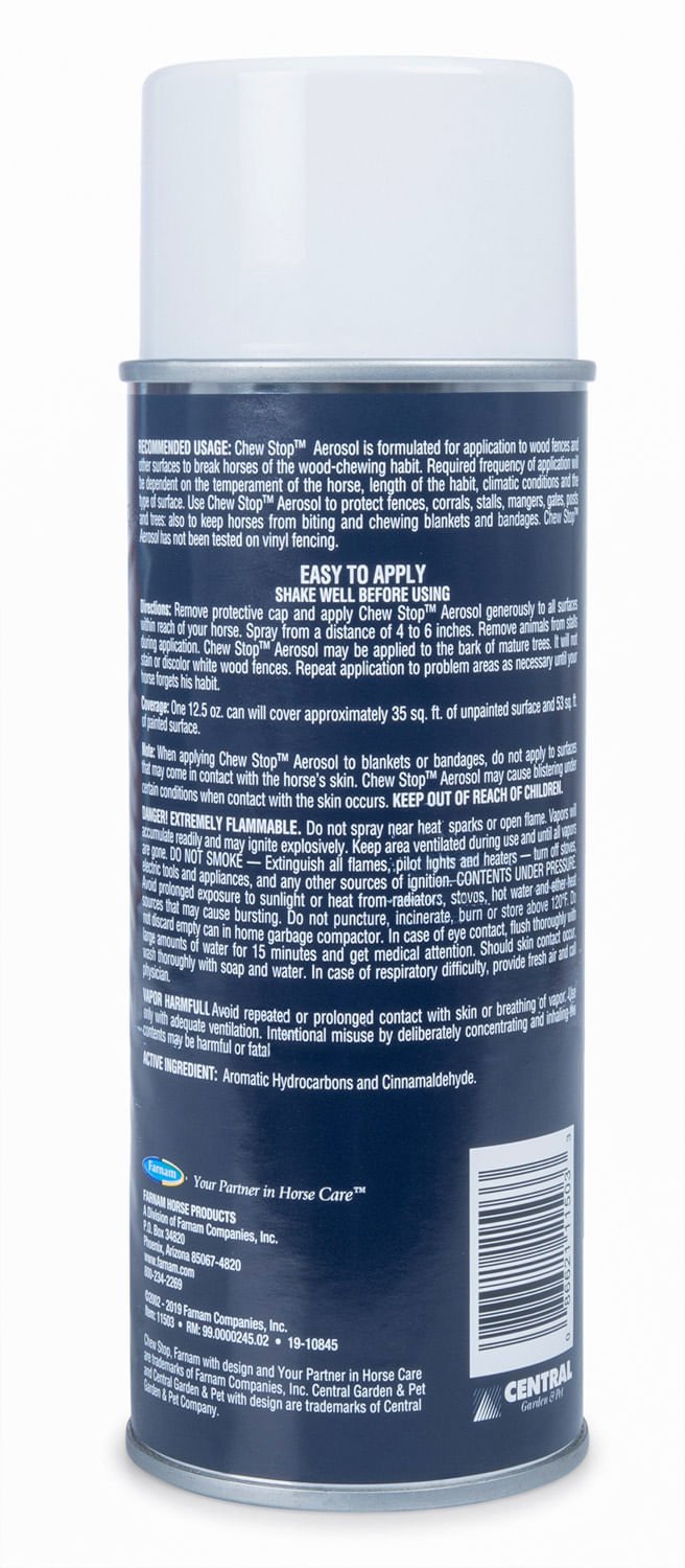 Farnam Chew Stop Hot Cinnamon Chewing/Cribbing Deterrent - FACA - 12.5 oz Chew Stop, (aerosol) - 4