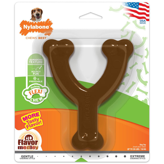 Flexi Chew Wishbone Dog Toy, Medium/Wolf, Up to 35 lbs. - N9ZN - Flavor Medley - Medium/Wolf - 1
