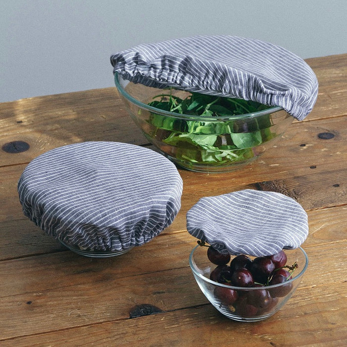 Fog Linen Bowl Cover - Set of 3 | Grey & White Stripe