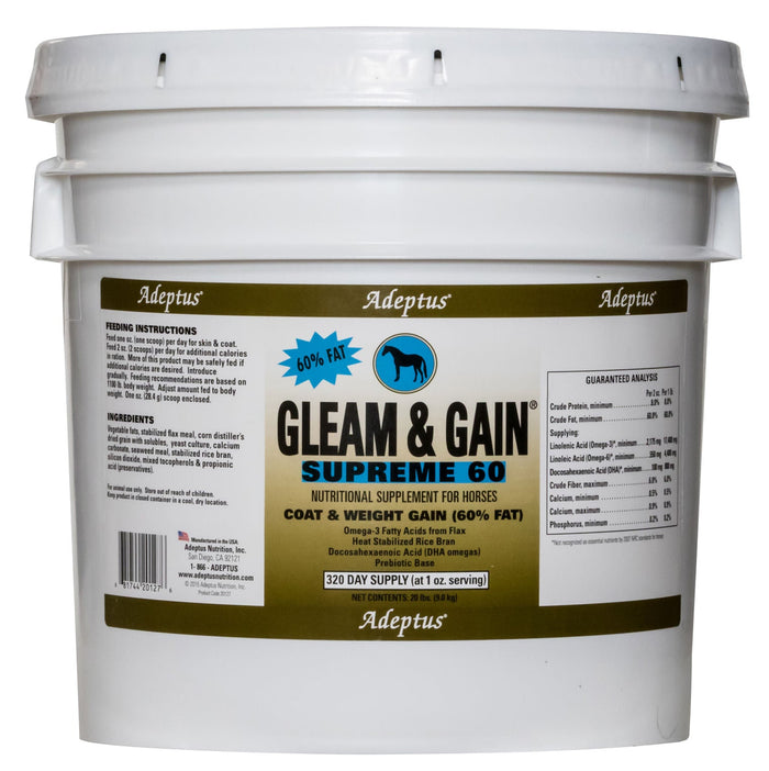 Gleam & Gain Supreme 60 Coat & Weight Gain Supplement for Horses - IYG5 - 20 lb Gleam & Gain® Supreme 60, (320 day supply) - 8