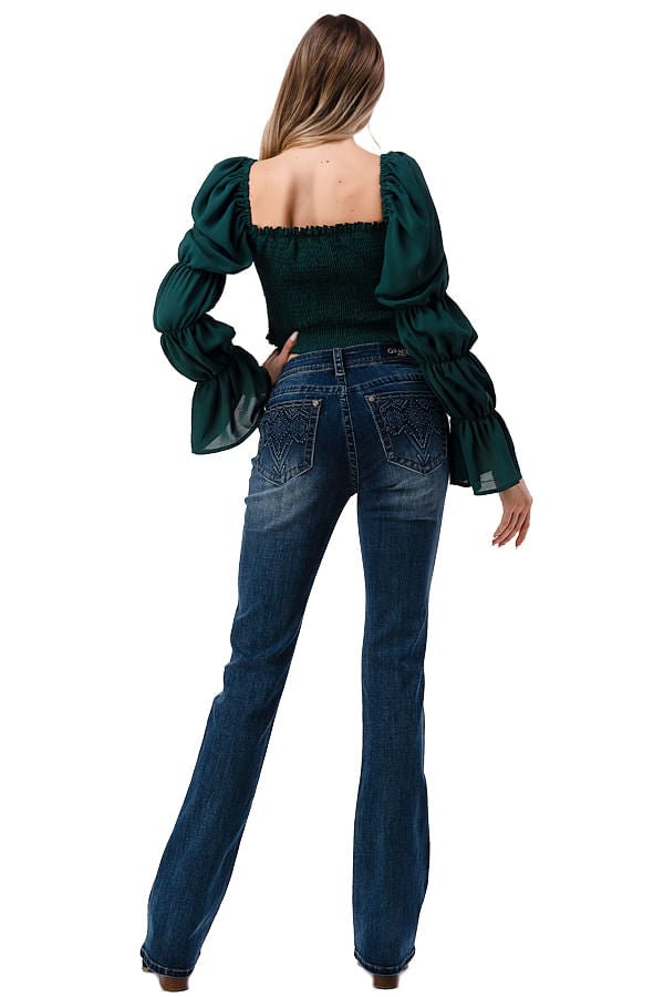 Grace in LA Women's Western 3D Aztec Mid Rise Bootcut Jeans - GLA3A - 25 - 2