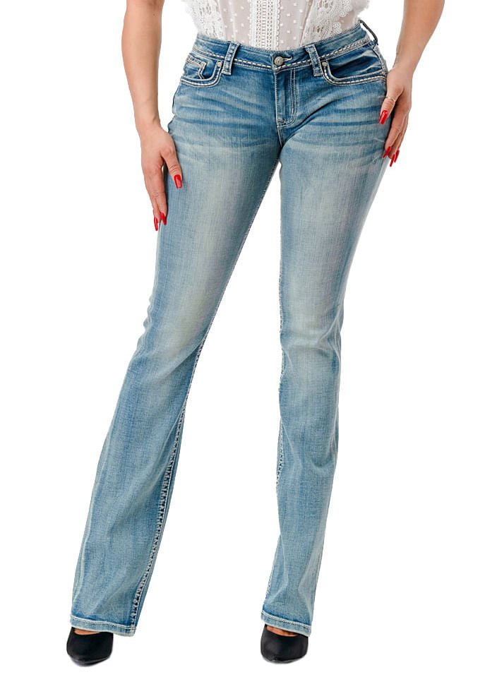 Grace in LA Women's Western 3D Steer Head Mid Rise Bootcut Jeans - GLA3P - 28 - 1
