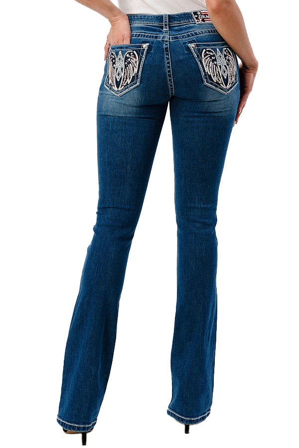 Grace in LA Women's Western Americana Wing Embellished Mid Rise Bootcut Jeans - GLA25 - 27 - 2