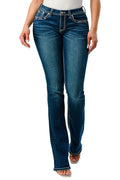 Grace in LA Women's Western Aztec Embroidered Mid Rise Bootcut Jeans - GLA58 - Dark Blue - 29 - 1