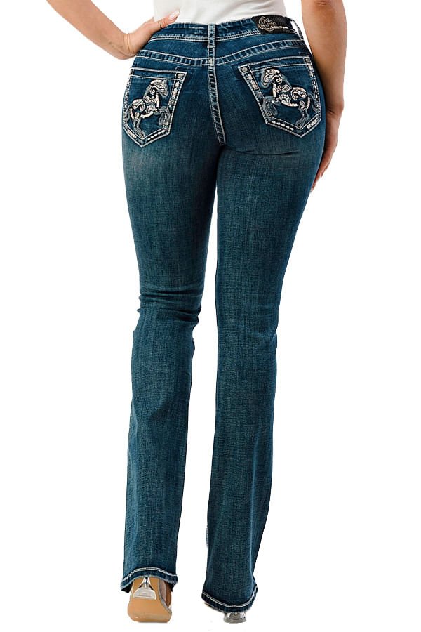 Grace in LA Women's Western Horse Embroidered Mid Rise Bootcut Jeans - GLA5E - 25 - 2