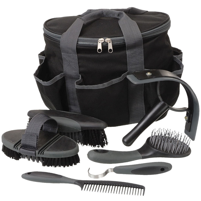 Great Grips 6 Piece Horse Grooming Kit with Bag - JTI2Y - Black - 1