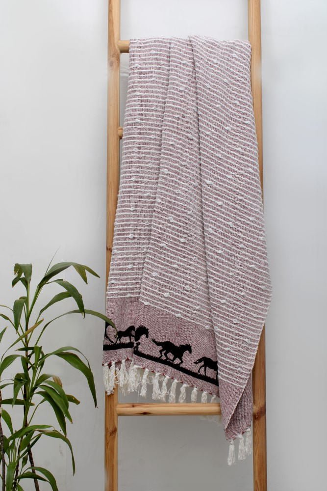 Horses Cotton Throw Blanket - AWIR7 - Red - 1