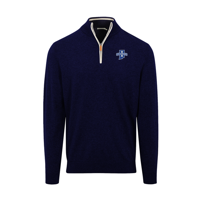 Indiana State Navy with White Trim Luxury Touch Cotton and Cashmere Quarter Zip Sweater