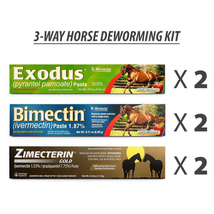 Jeffers 3 - Way Horse Deworming Kit (6 Tubes Included) - JVBM - 1