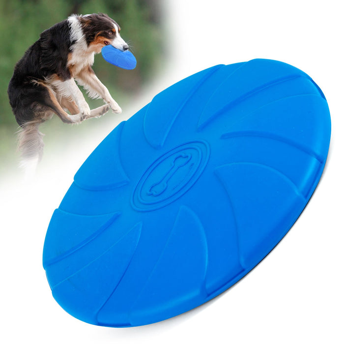 Jeffers Blue Bone Stamped Frisbee Natural Rubber 8 Inch Dog Toy for Fetching & Chewing - I7RR - Blue - Medium - 1 - 1