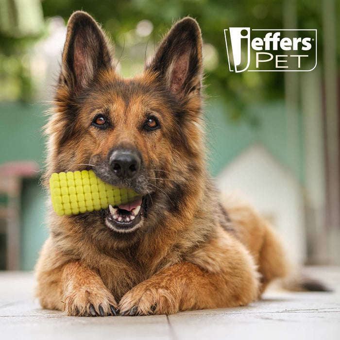 Jeffers Corn Cob Natural Rubber Stuffable Treat Dispenser Dog Dental Chew Toy - I7QW - Yellow - Medium - 1 - 6