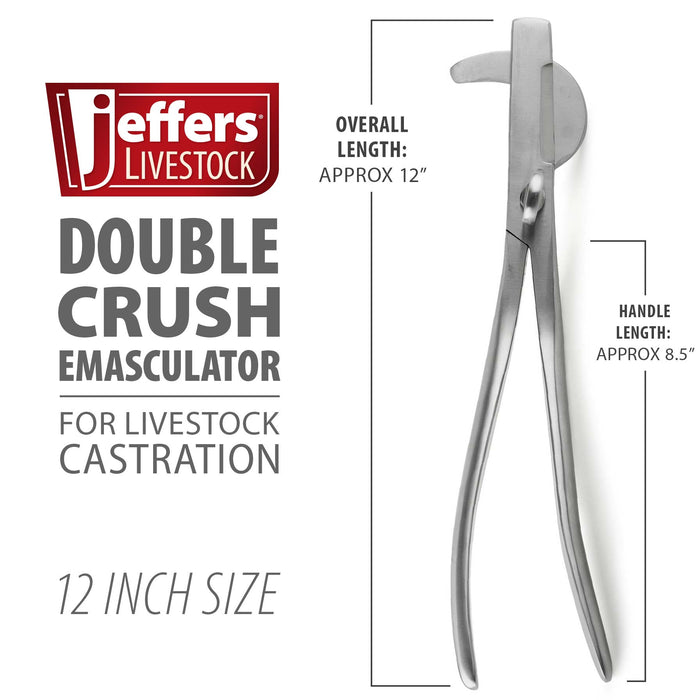 Jeffers Double Crush Emasculator in Stainless Steel, 9" or 12" - JIE2 - 12"L - 7